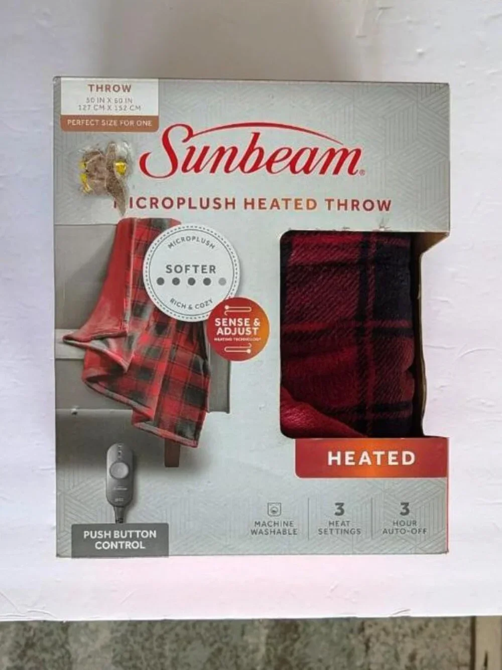 Sunbeam Microbrush HeatedThrow, Red Buffalo Checker 50